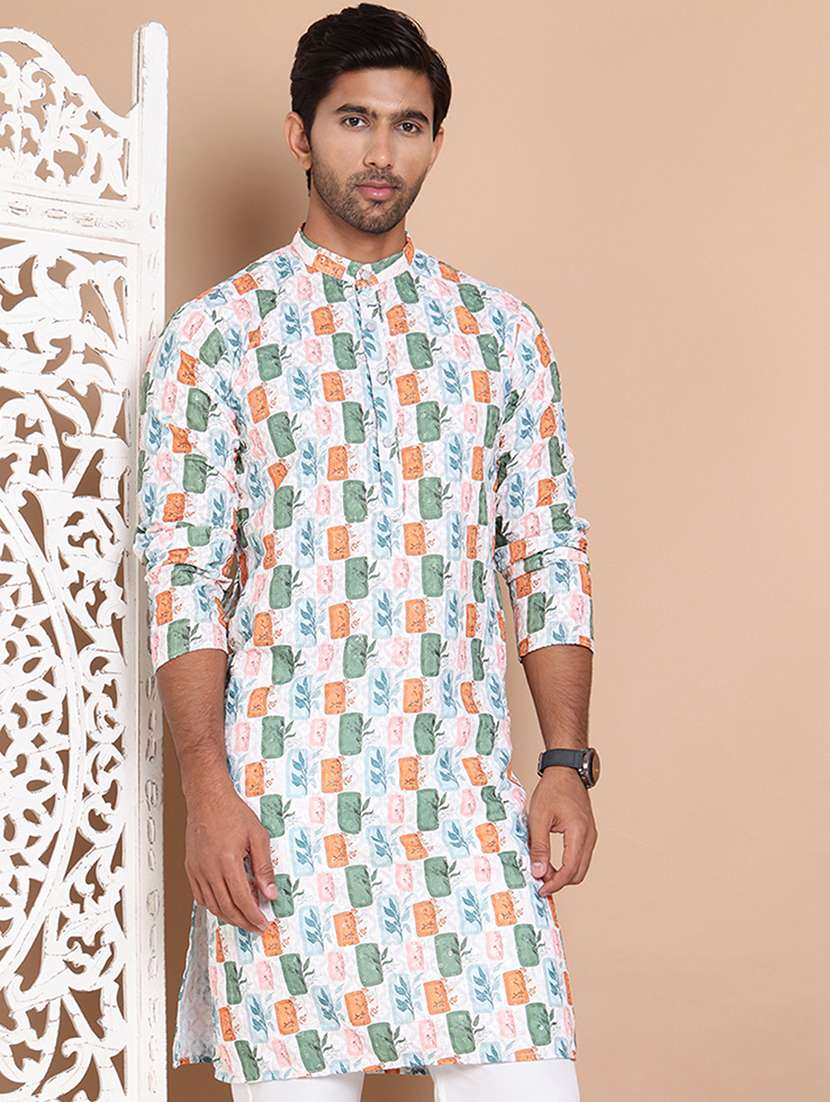 men mandarin neck printed long kurta - 21555452 - Zoom Image - 0