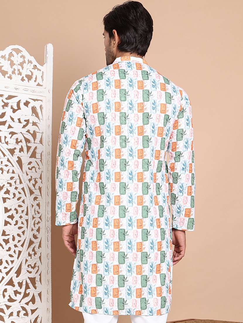 men mandarin neck printed long kurta - 21555452 - Standard Image - 3