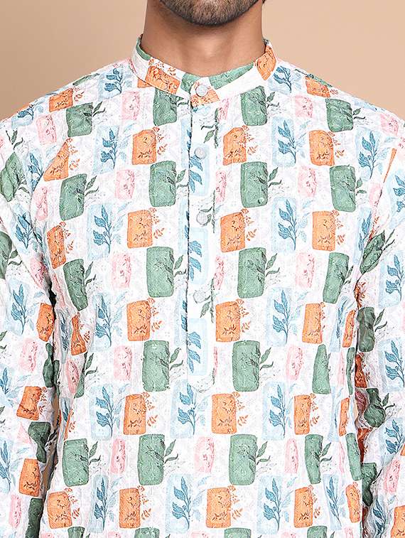 men mandarin neck printed long kurta - 21555452 - Standard Image - 5