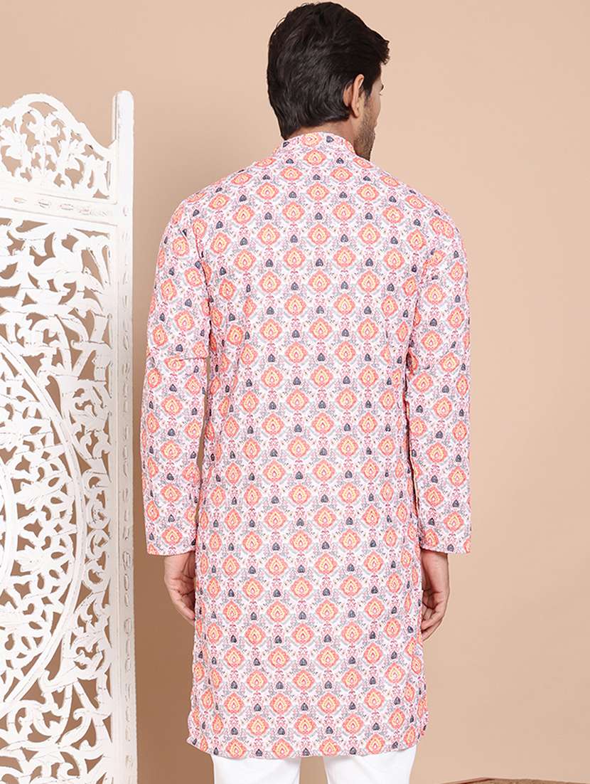 men mandarin neck printed long kurta - 21555454 - Standard Image - 3