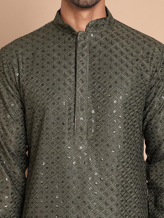 men embroidered mandarin neck long kurta - 21555457 - Standard Image - 5