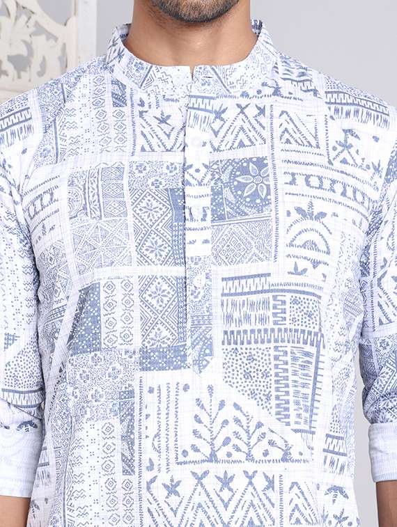 blue cotton short  kurta - 21555460 -  Standard Image - 5