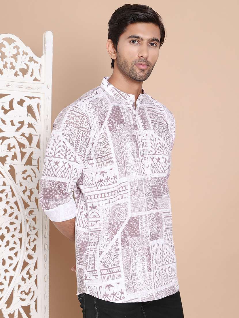 men mandarin neck printed short kurta - 21555461 - Zoom Image - 0