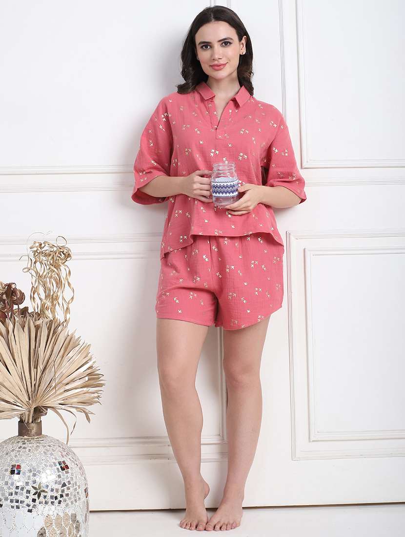 women printed shorts nightwear set - 21555698 -  Standard Image - 3