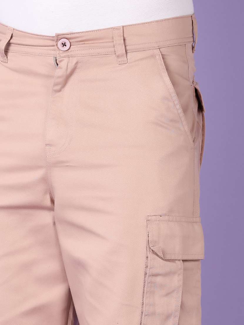 men beige solid cargo - 21555712 -  Standard Image - 5