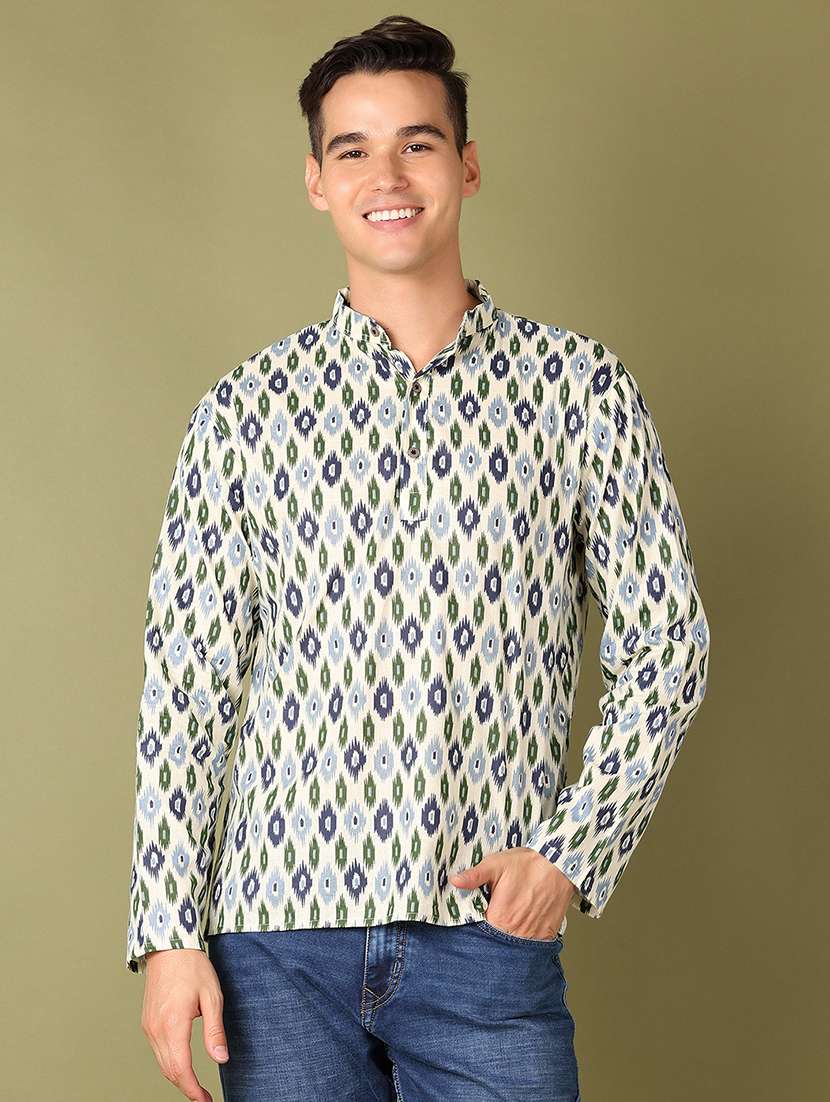 men ikat mandarin neck short kurta
