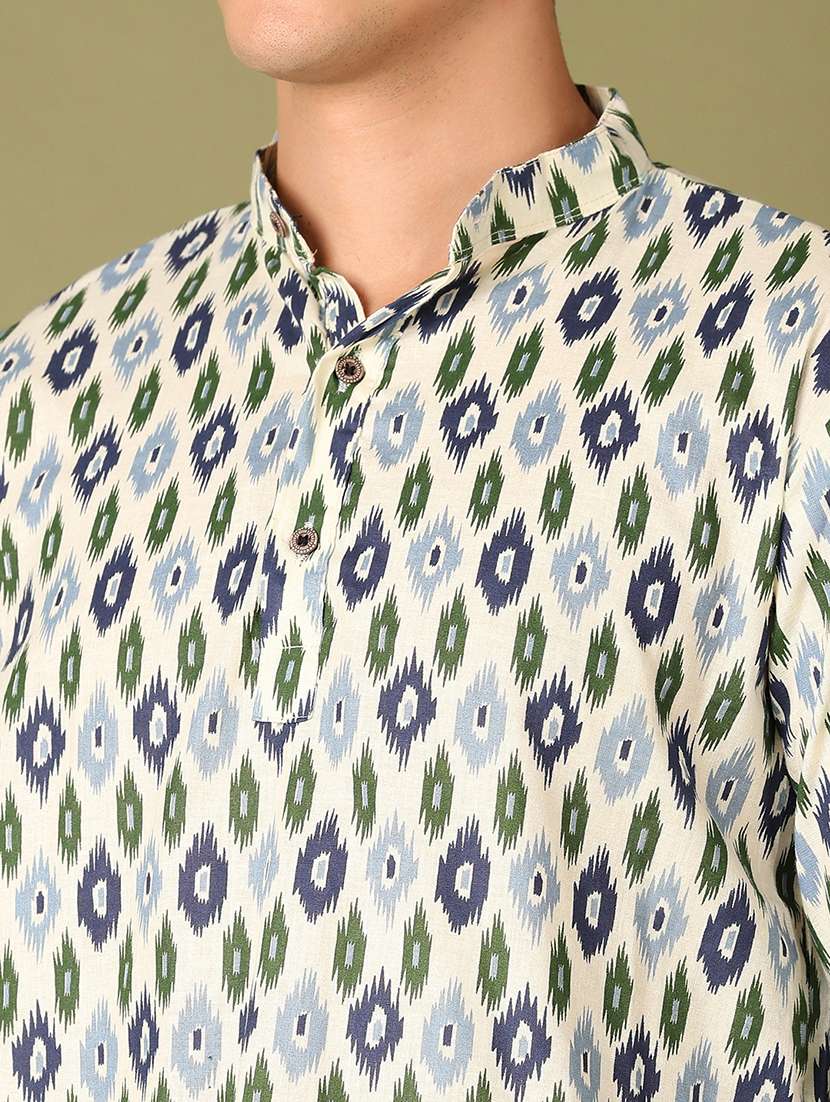 men ikat mandarin neck short kurta - 21555725 -  Standard Image - 5