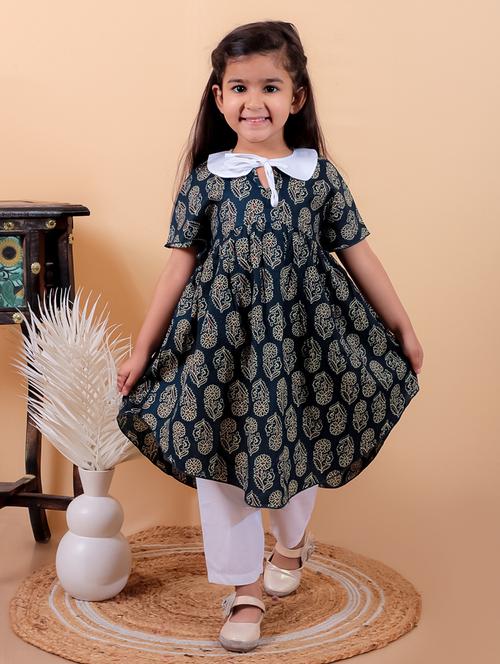 girls printed short sleeves kurta pant set - 21555744 - Standard Image - 0