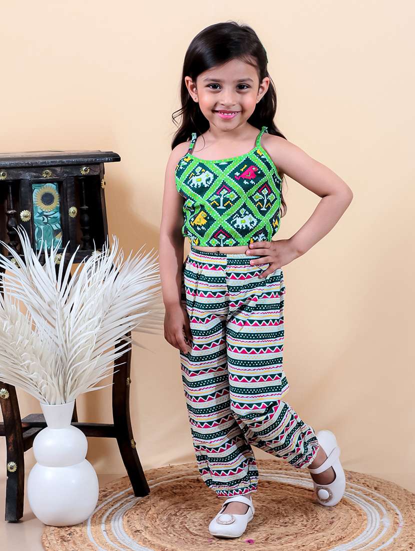 girls printed sleeveless full length set