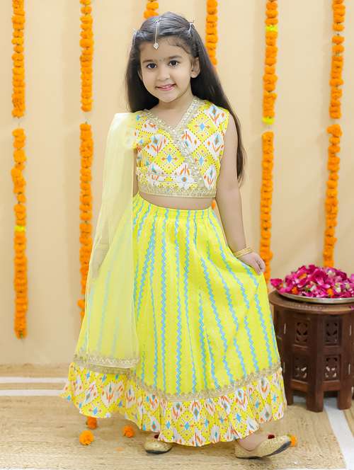girls printed sleeveless lehenga choli set