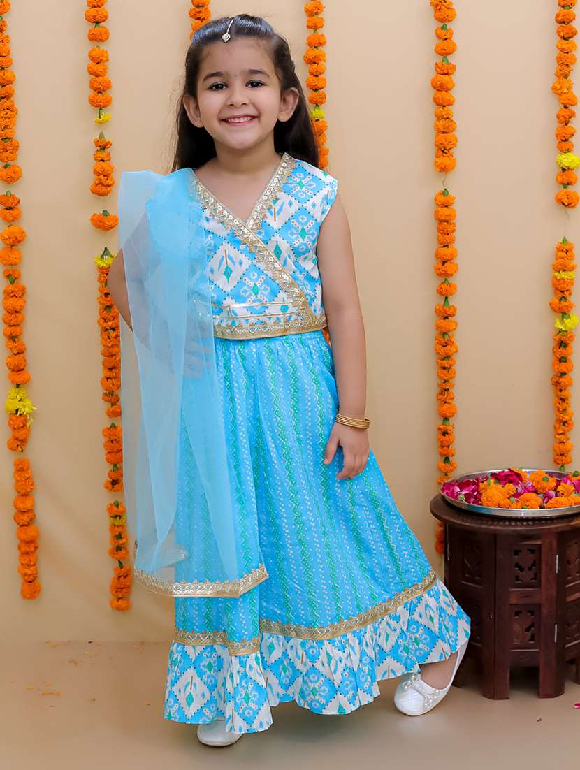 girls printed sleeveless lehenga choli set - 21555825 - Standard Image - 3