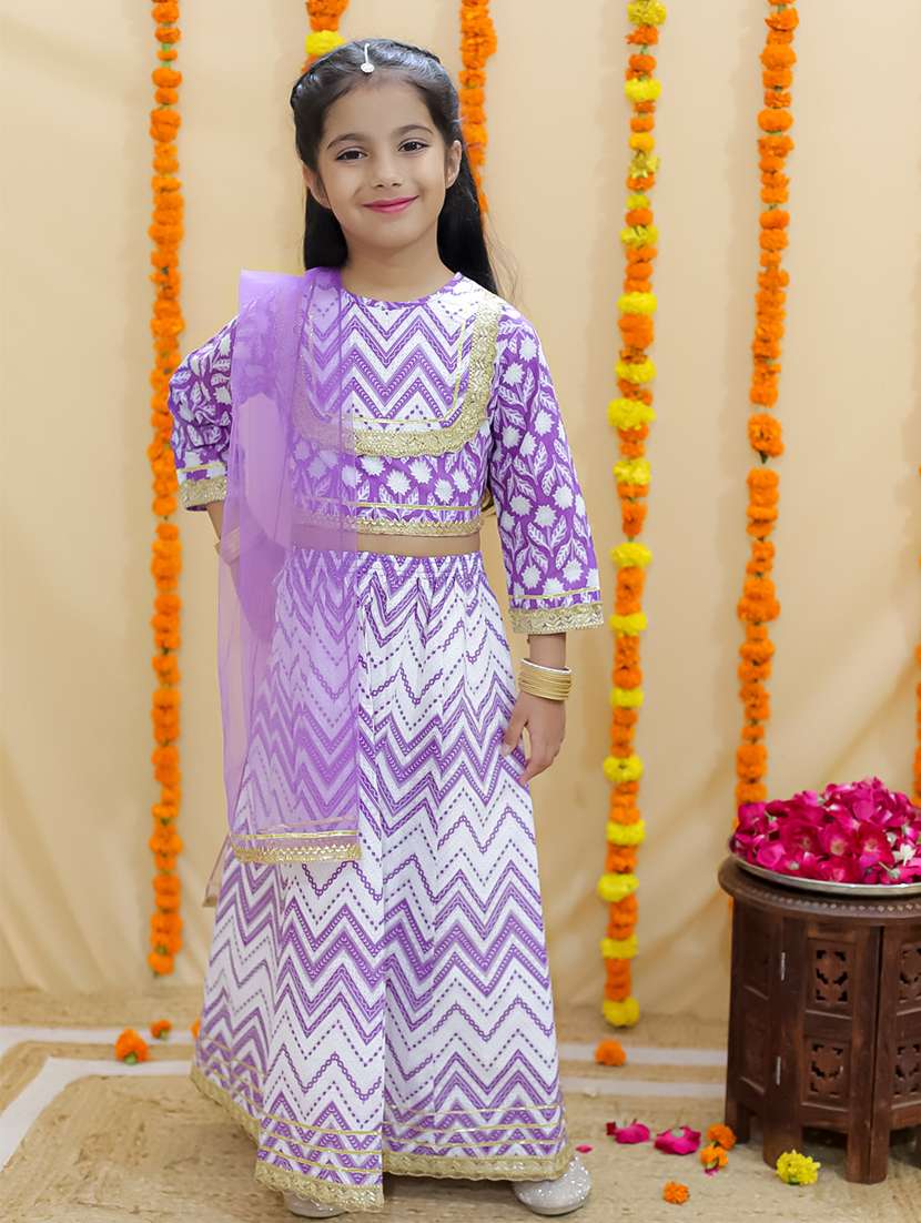 girls printed three quarter sleeves lehenga choli set