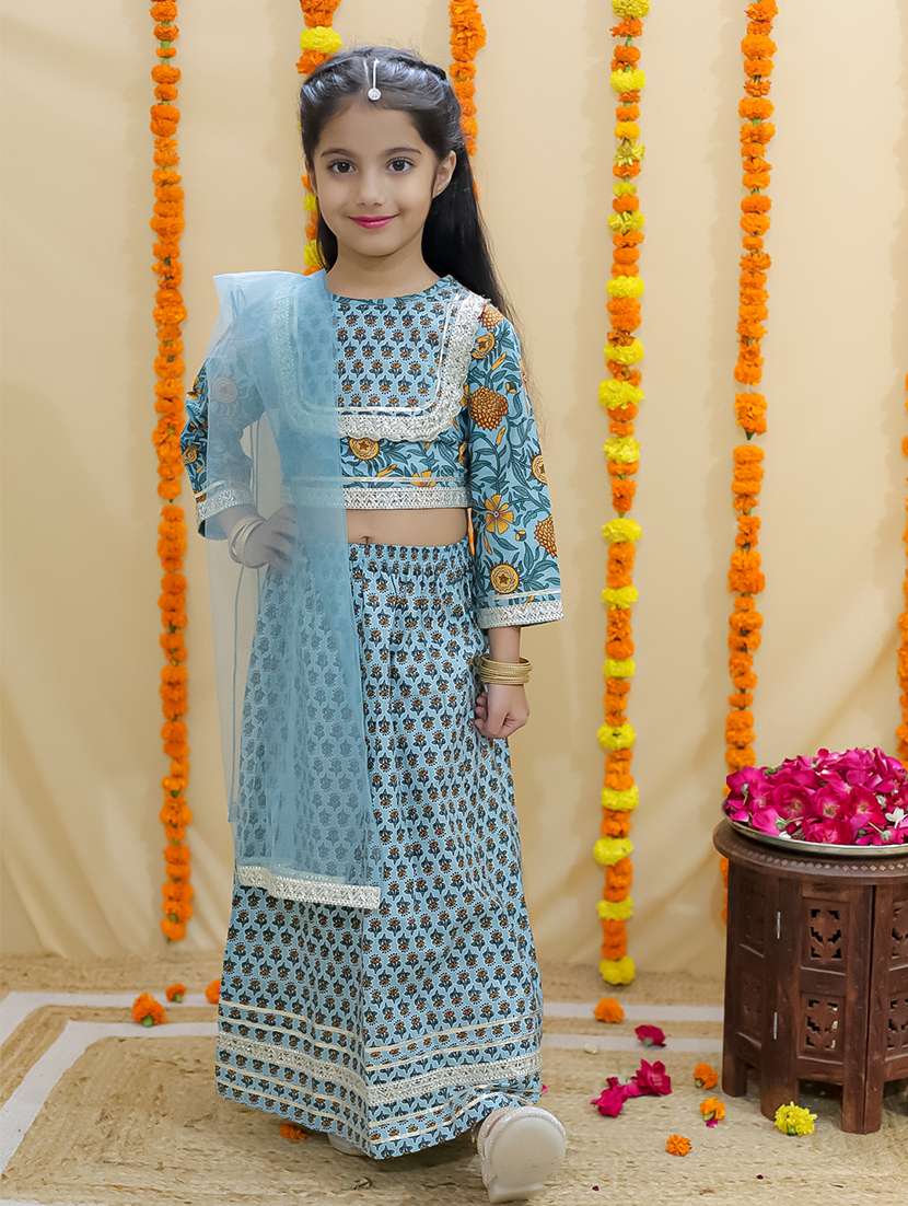 girls printed three quarter sleeves lehenga choli set - 21555828 -  Zoom Image - 0