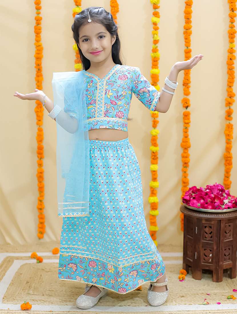 Girls Printed Short Sleeves Lehenga Choli Set