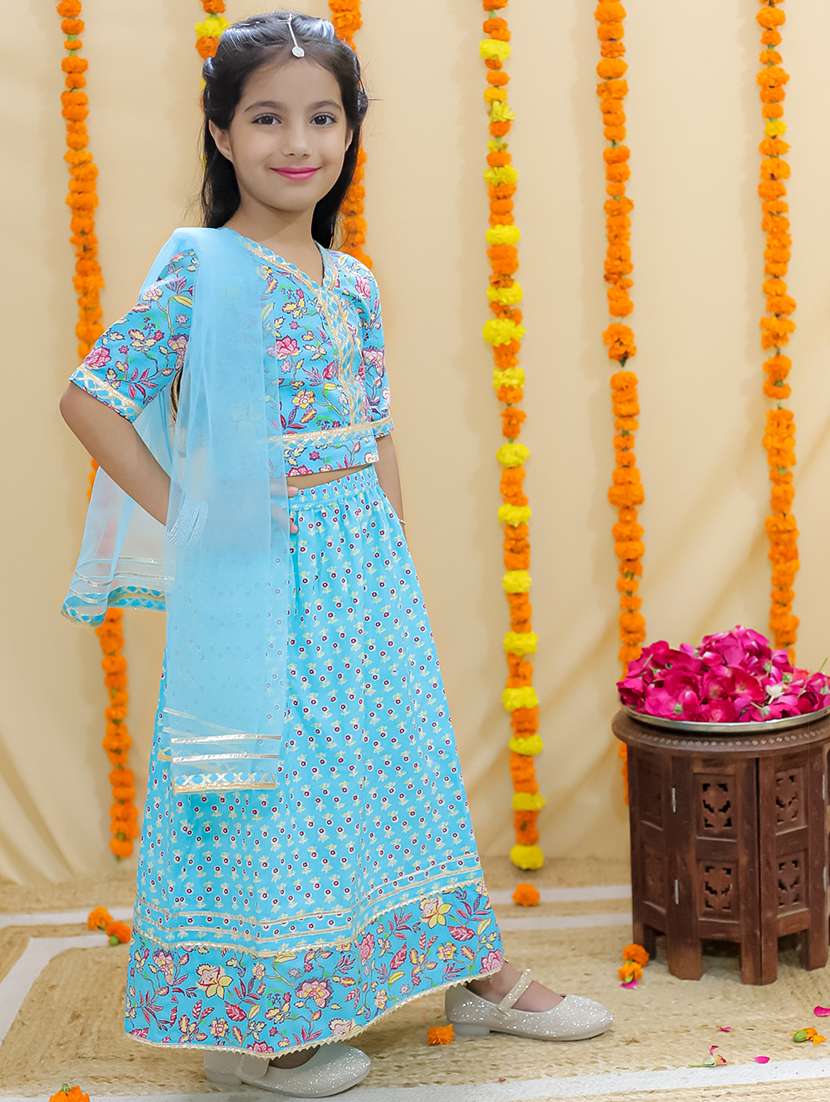 Girls Printed Short Sleeves Lehenga Choli Set