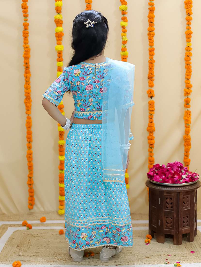 Girls Printed Short Sleeves Lehenga Choli Set