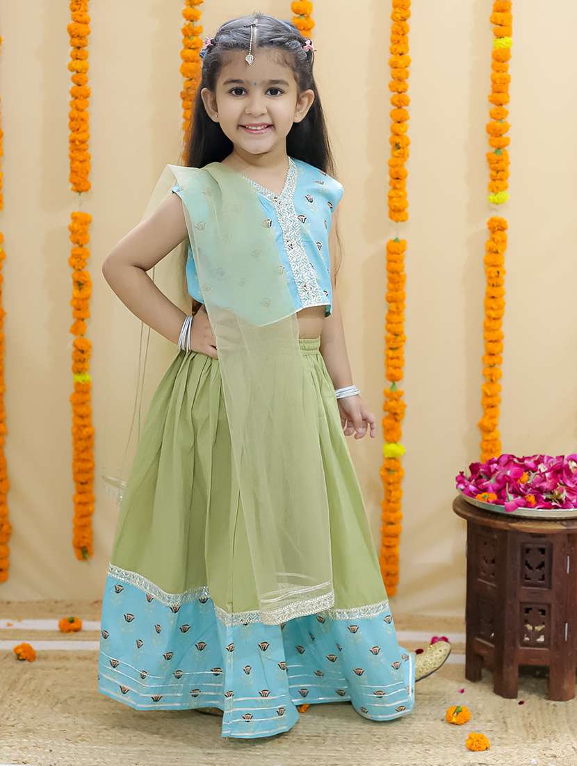 girls printed sleeveless lehenga choli set