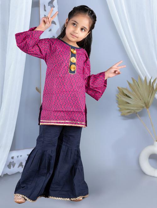girls printed bell sleeves kurta sharara set - 21555847 - Standard Image - 0