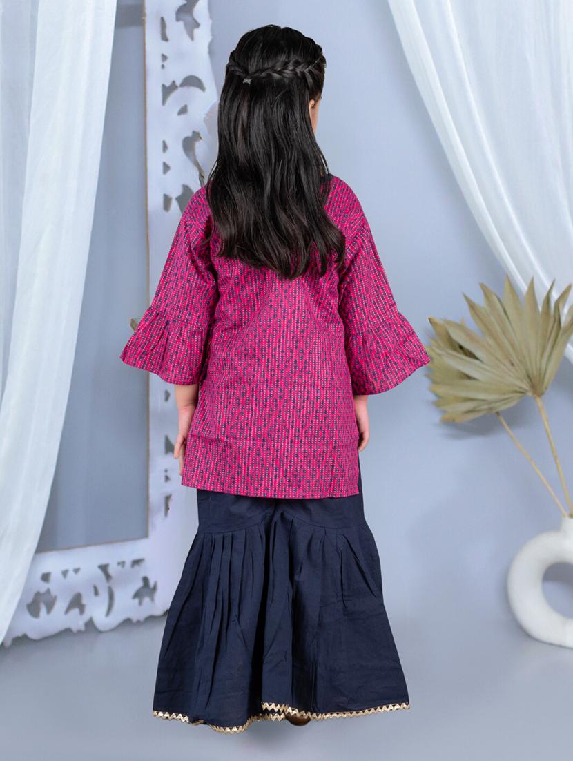 girls printed bell sleeves kurta sharara set - 21555847 - Standard Image - 3