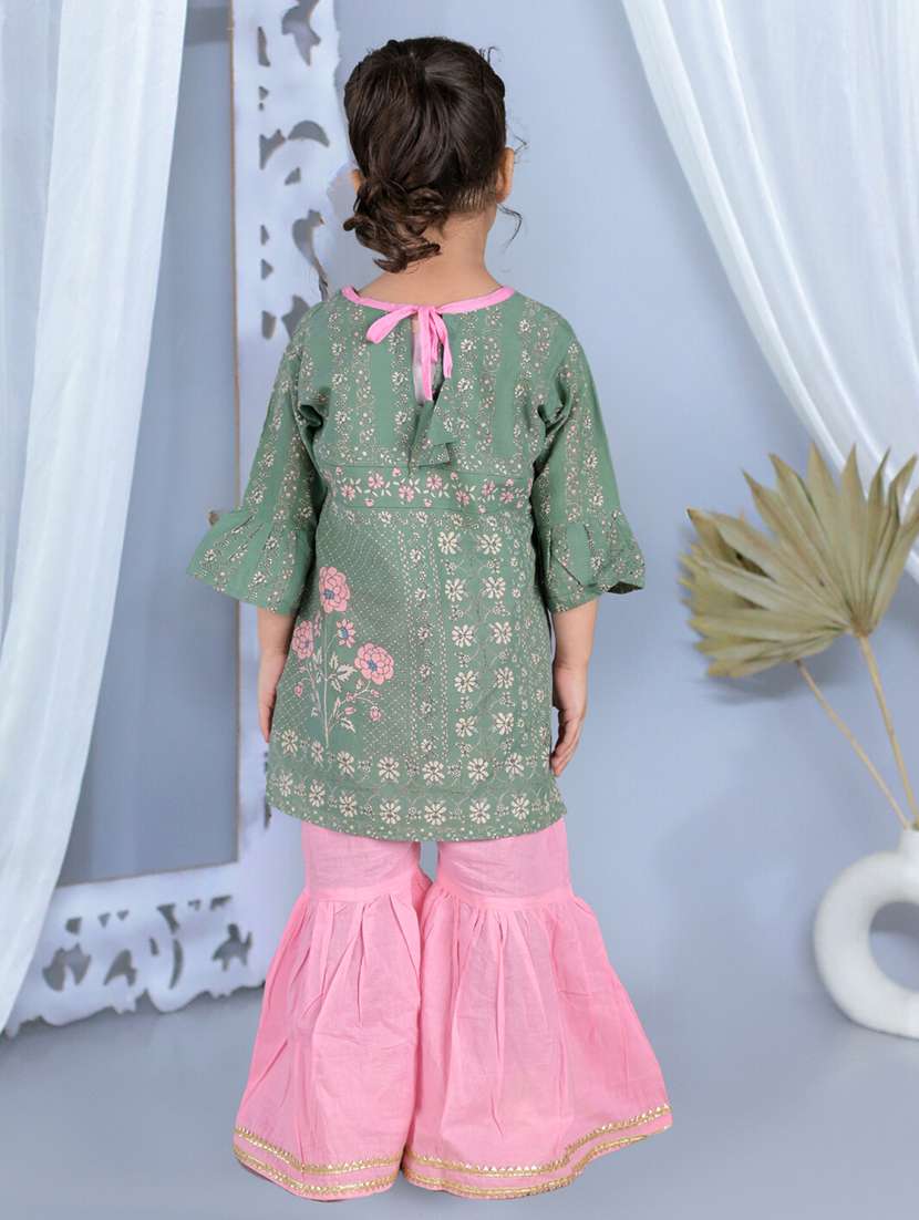 Girls Printed Bell Sleeves Kurta Sharara Set - 21555848 -  Standard Image - 3