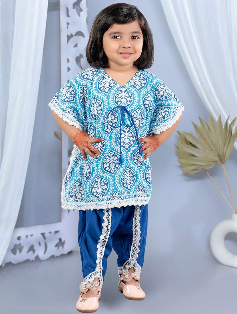 girls printed v neck kurta salwar set
