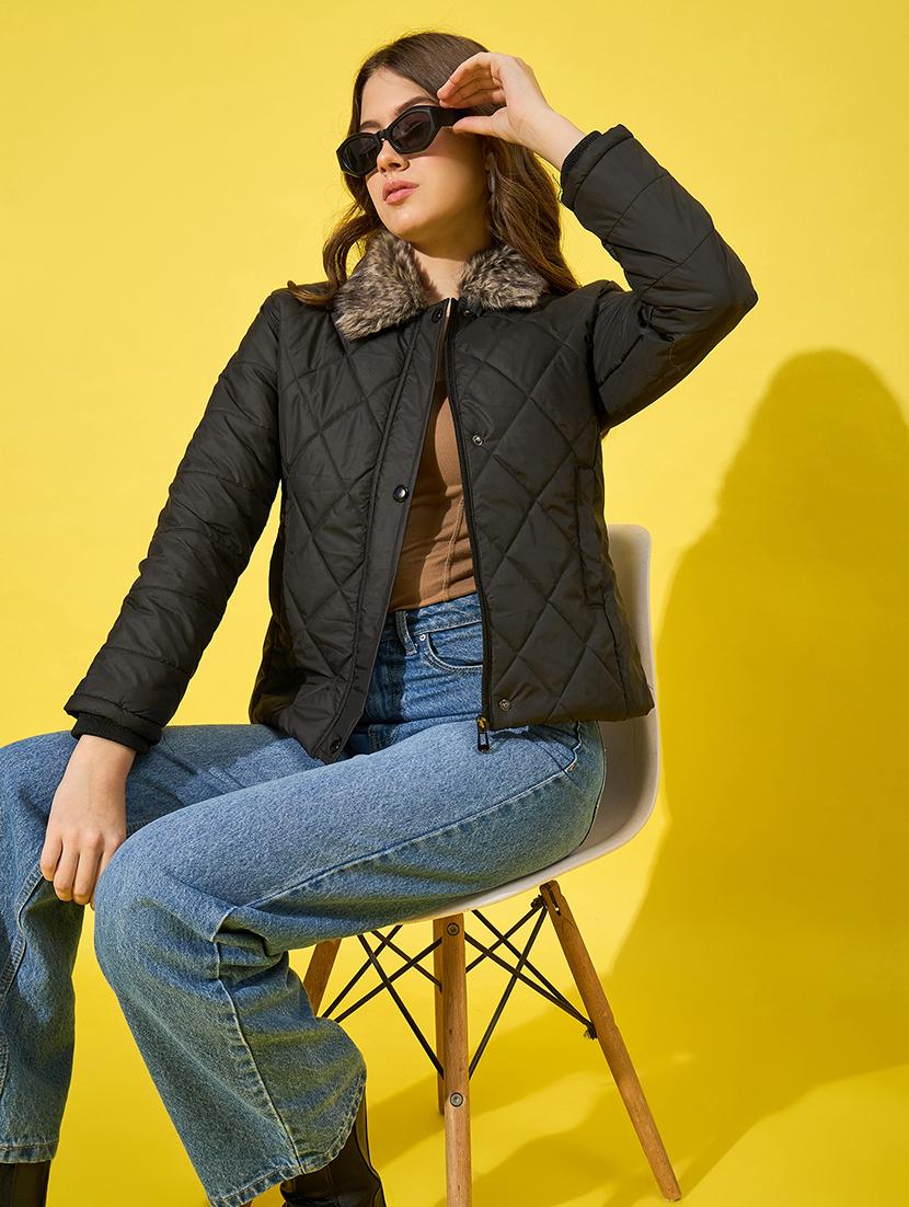women solid long sleeve quilted jacket - 21555876 - Standard Image - 3