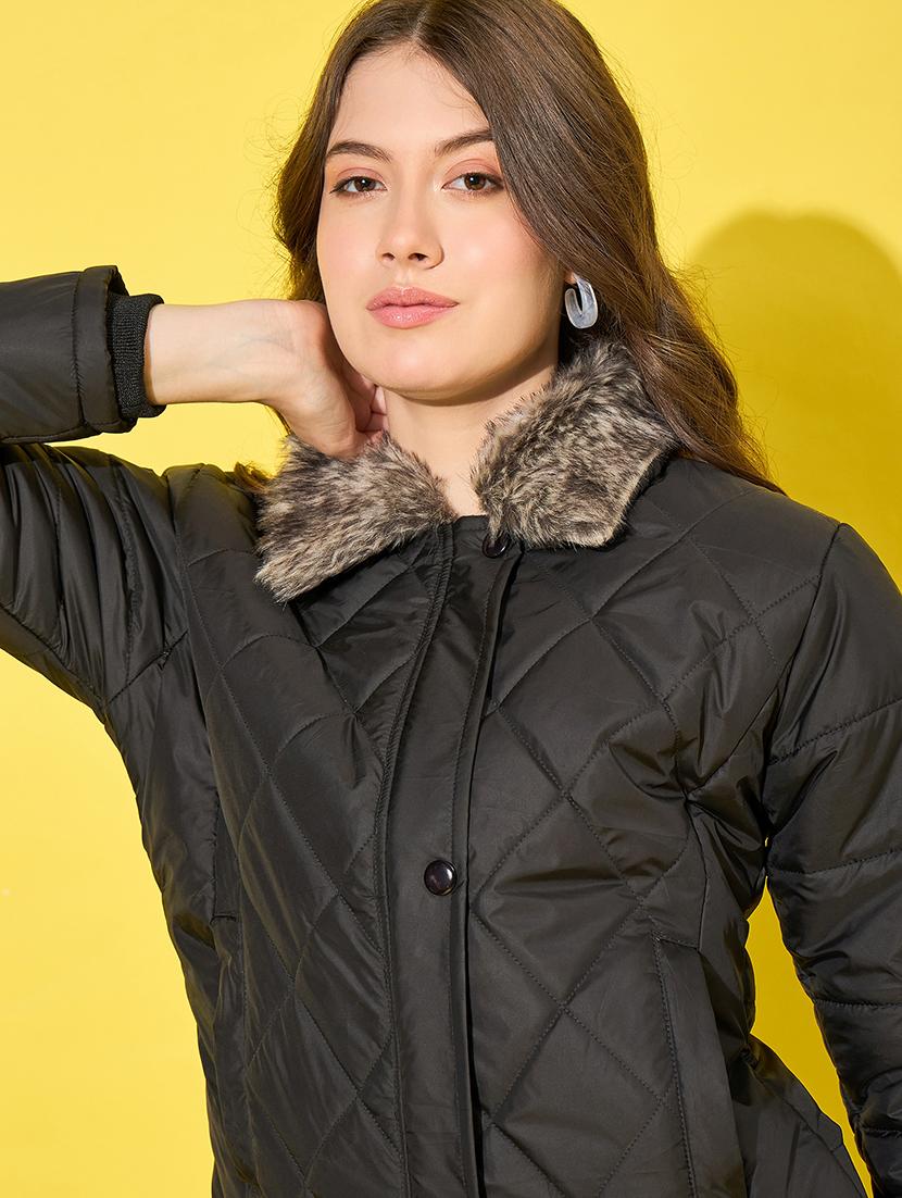 women solid long sleeve quilted jacket - 21555876 - Standard Image - 5