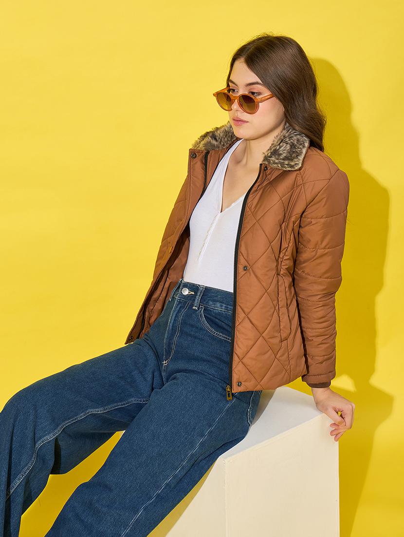women solid long sleeves quilted jacket - 21555877 - Standard Image - 3