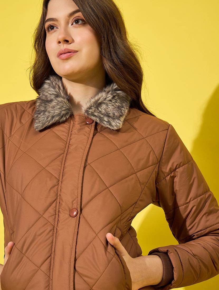 women solid long sleeves quilted jacket - 21555877 - Standard Image - 5