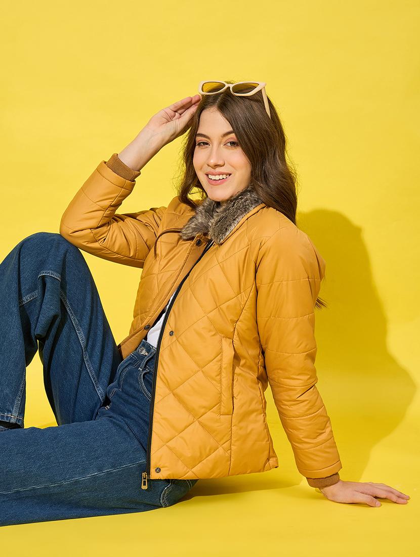 women solid long sleeves quilted jacket - 21555878 - Standard Image - 5