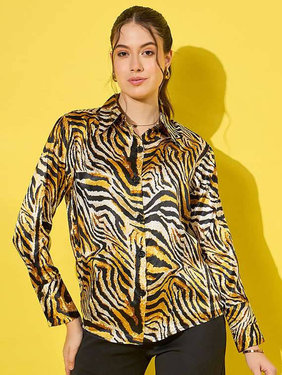 women animal printed collared shirt 