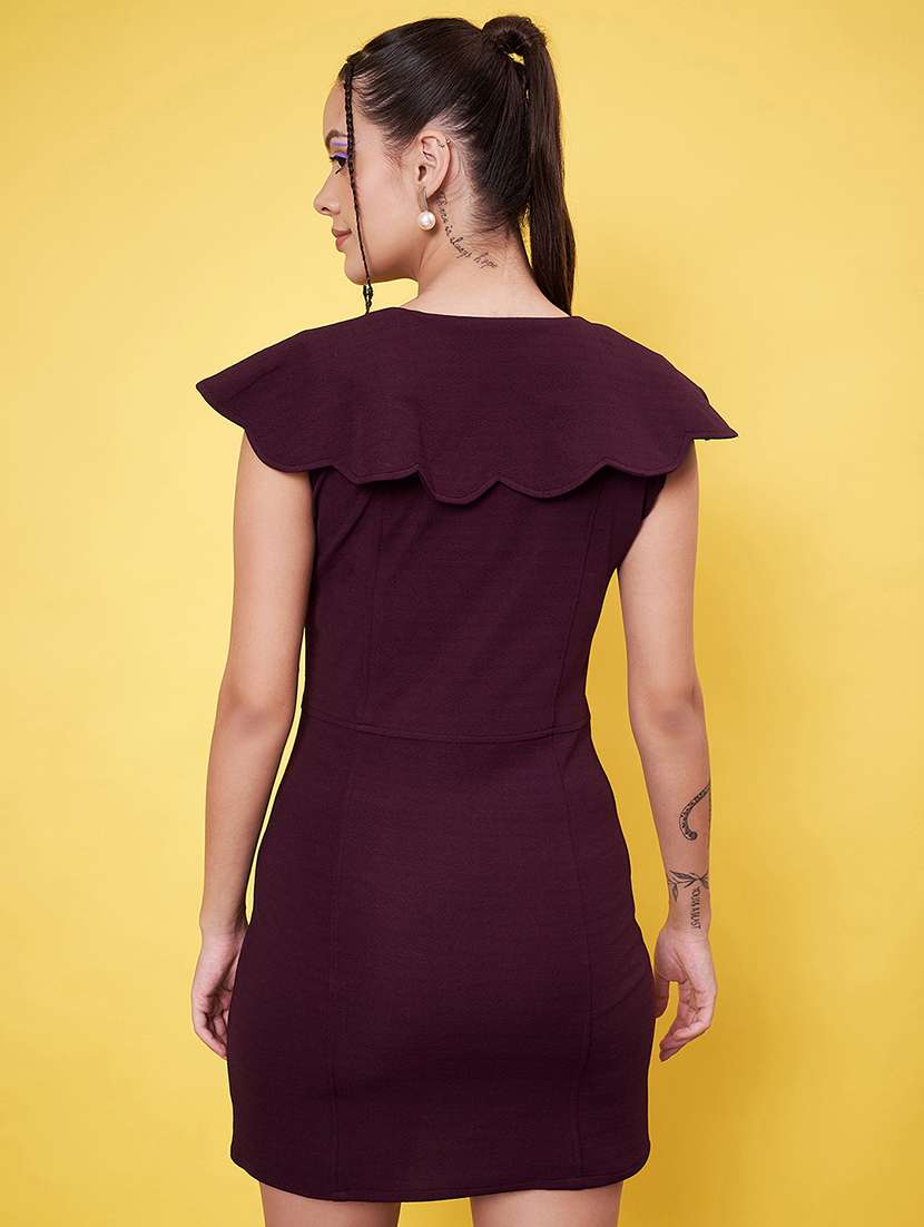 women solid v neck bodycon dress - 21555905 -  Standard Image - 3