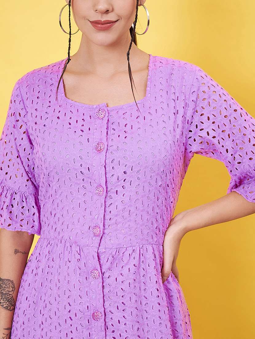 women self design square neck tiered dress - 21555907 -  Standard Image - 5