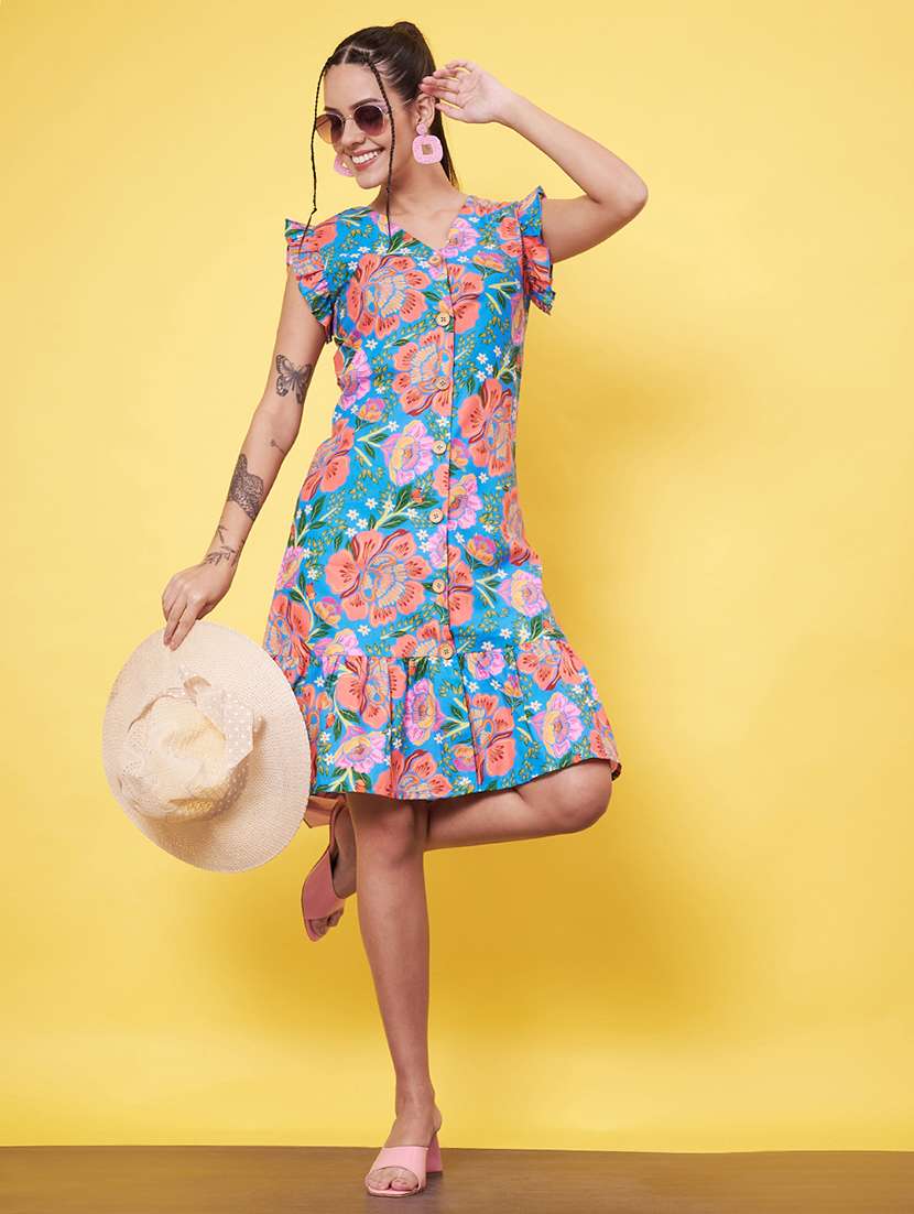 women floral printed v neck a-line dress - 21555918 -  Standard Image - 5