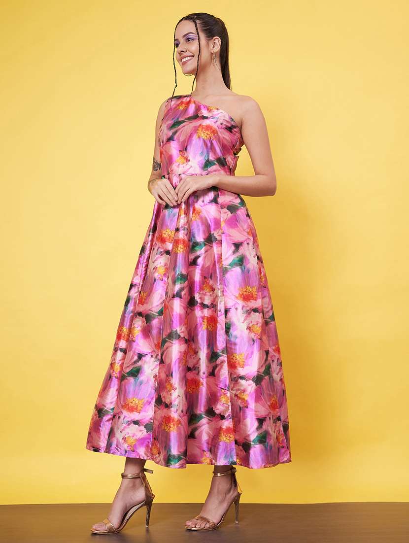 women floral printed single shoulder fit & flare dress - 21555921 - Standard Image - 3