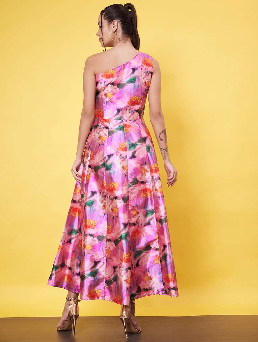 women floral printed single shoulder fit & flare dress - 21555921 - Standard Image - 5