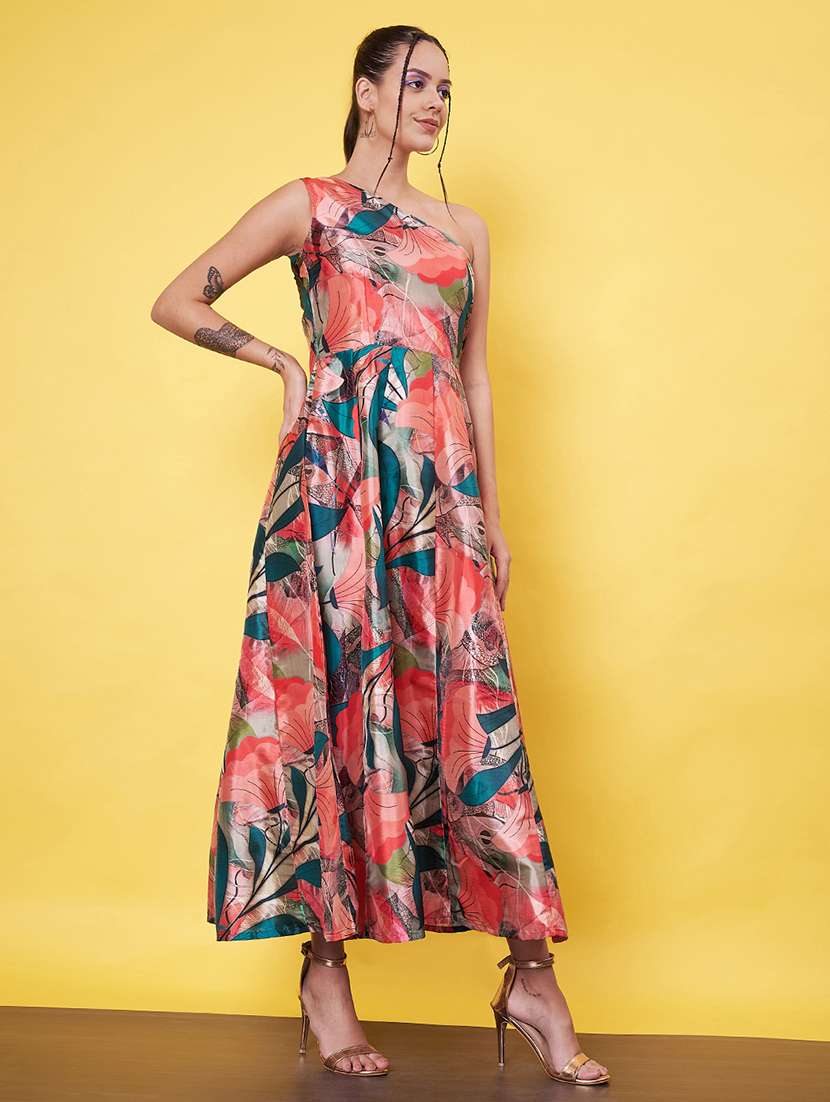 women floral printed single shoulder fit & flare dress - 21555922 -  Standard Image - 3