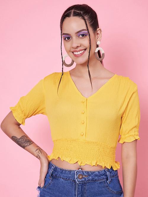 women solid v neck crop top - 21555929 -  Standard Image - 0