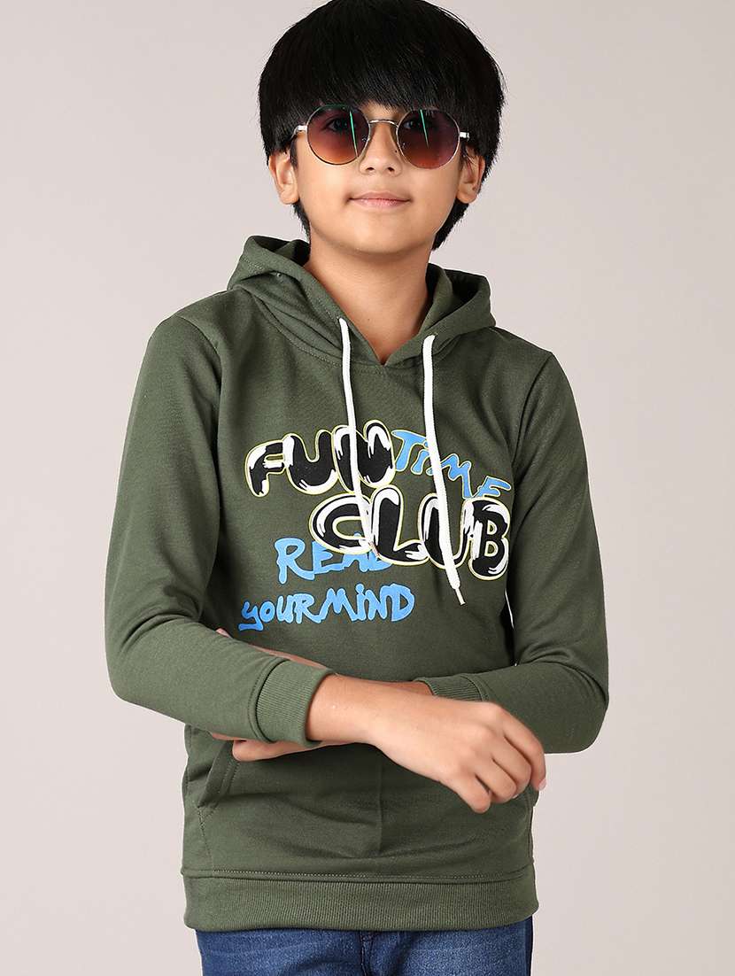 boys front print long sleeve hooded sweatshirt