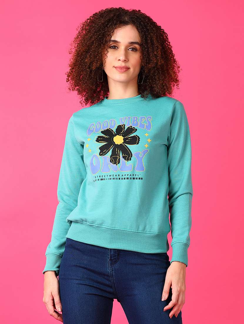 women front print long sleeve sweatshirt