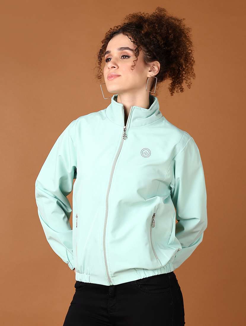 women solid long sleeve windcheater jacket