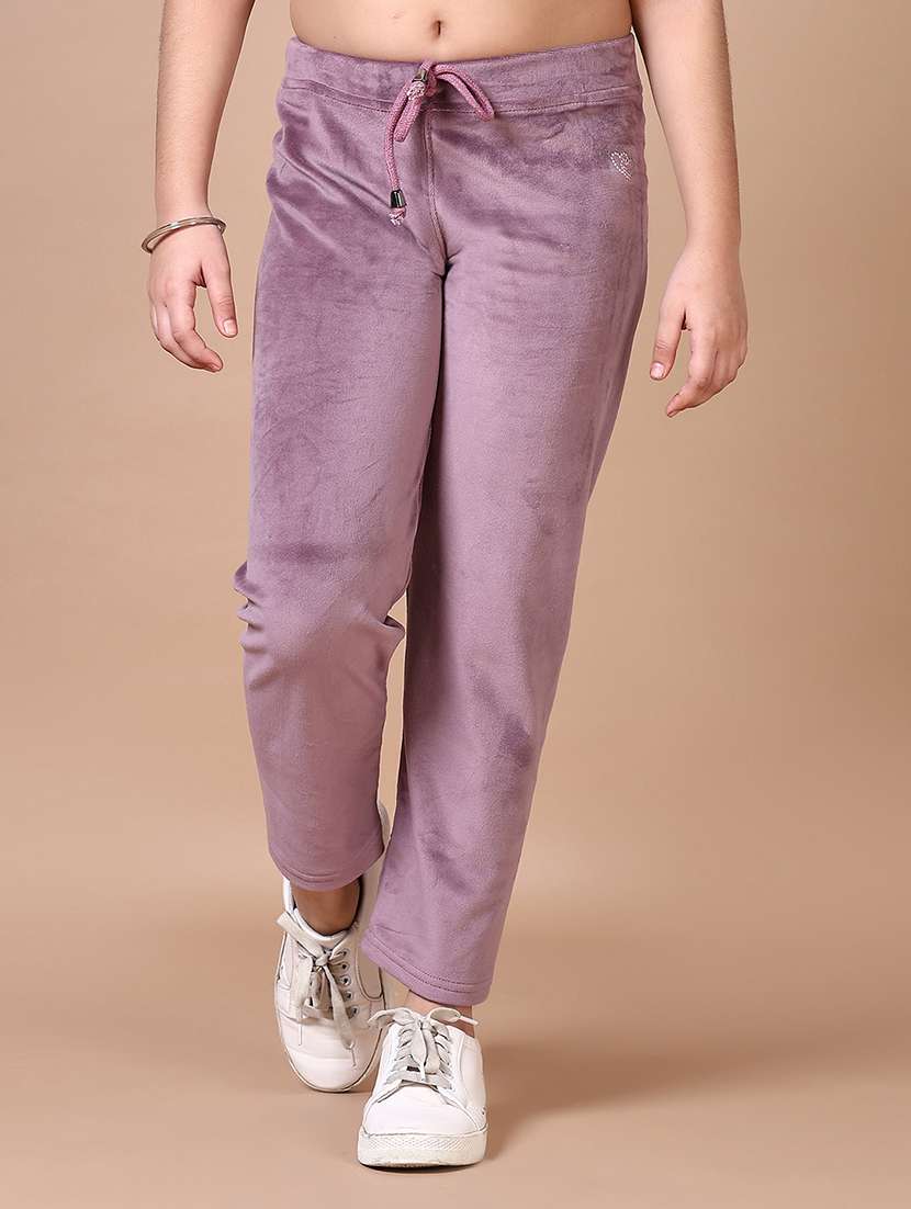 girls solid mid rise track pant - 21556088 -  Zoom Image - 0