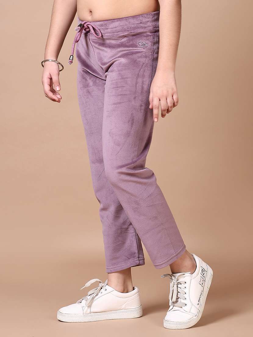 girls solid mid rise track pant - 21556088 - Standard Image - 3