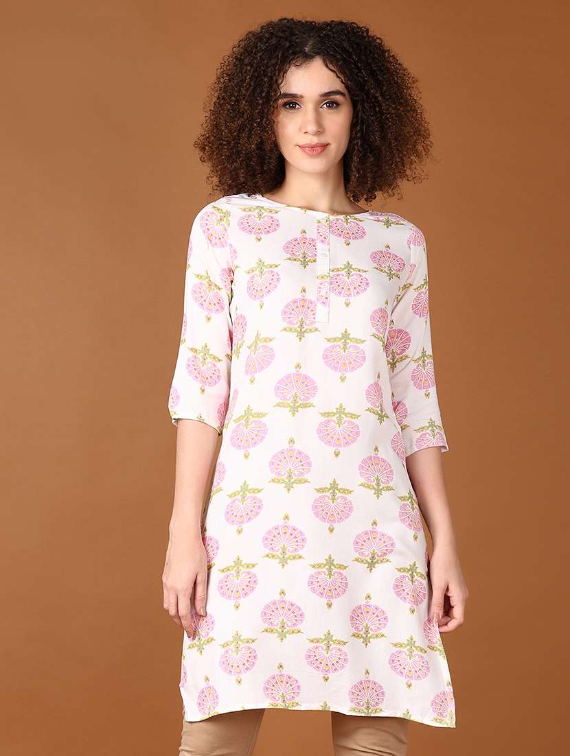 women floral three quarter sleeve straight kurta