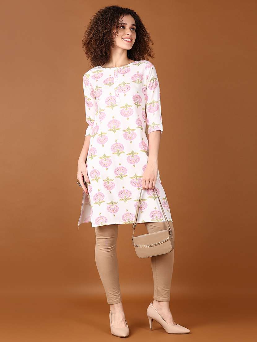 women floral three quarter sleeve straight kurta - 21556100 -  Standard Image - 3