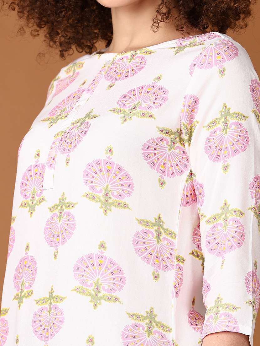women floral three quarter sleeve straight kurta - 21556100 -  Standard Image - 5
