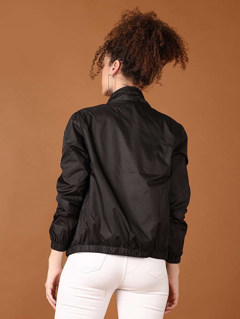 women black solid long sleeve jacket - 21556107 -  Standard Image - 3