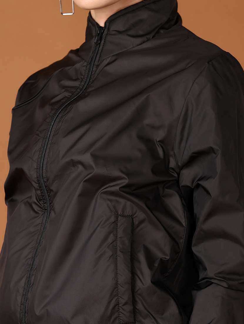 women black solid long sleeve jacket - 21556107 -  Standard Image - 5