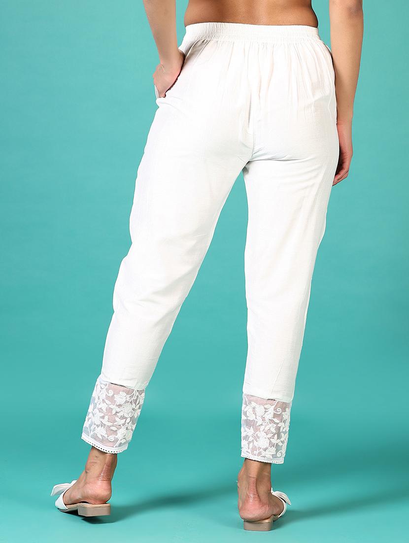 women solid laced hem tapered pant - 21556112 - Standard Image - 3