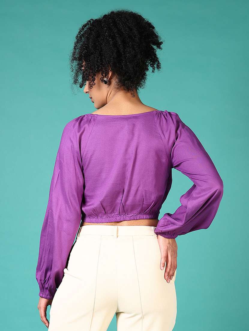 women solid long sleeve crop top - 21556140 -  Standard Image - 3